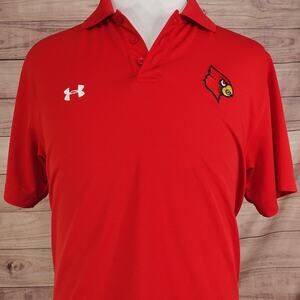 Louisville Cardinals Polo Shirt Medium Red Football Under Armour HeatGear Active